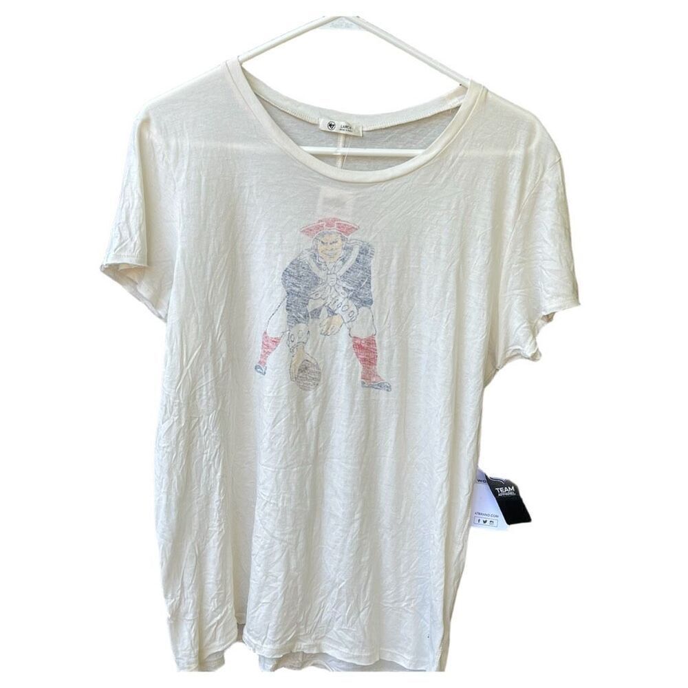 NFL Team Apparel woman’s size L Patriot’s old faded mineral washed logo tee.
